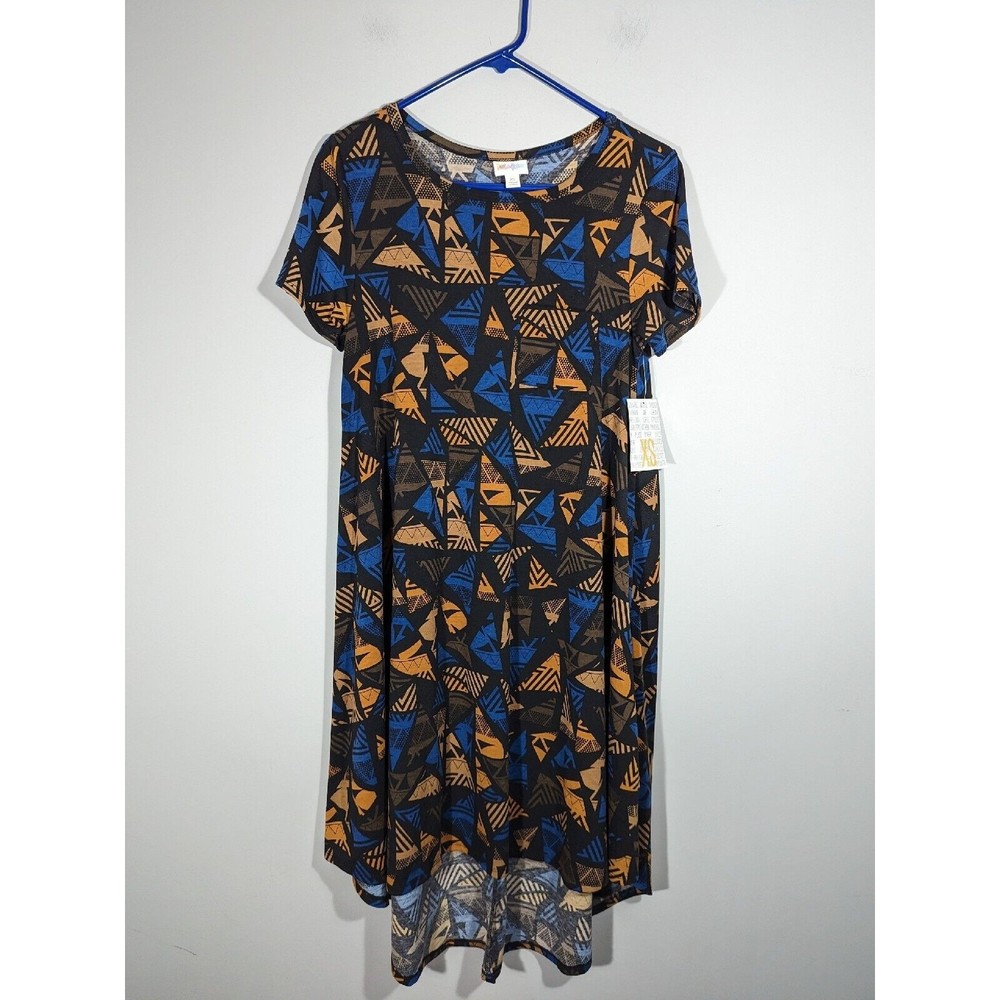 NWT Lularoe Womens Geometric Print Carly Dress Sz XS Oversized Lagenlook Artsy
